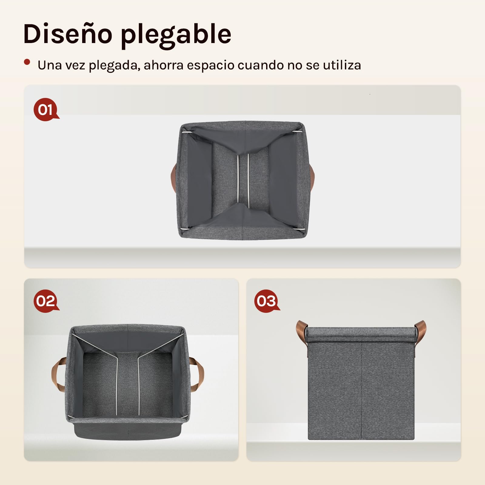 WOLTU Juego de 5 Cajas Almacenaje de Tela, Cubos Plegables con Tapa, con Asa y Marco Metálico, para Armario y Estantería, Gris, 33x33x31,5cm