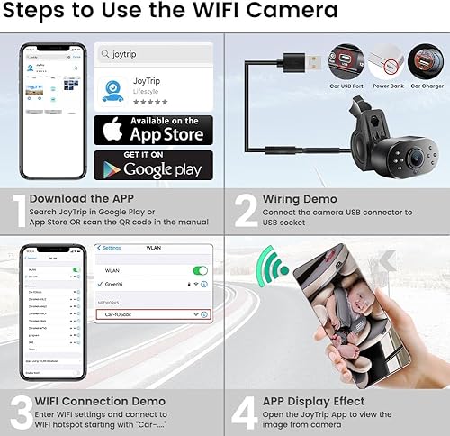 Miniatura 5 de GreenYi Cámara WiFi para bebé con LED IR, inalámbrica para monitorear 720P HD cámara trasera  frontal de visión trasera para el mercado de