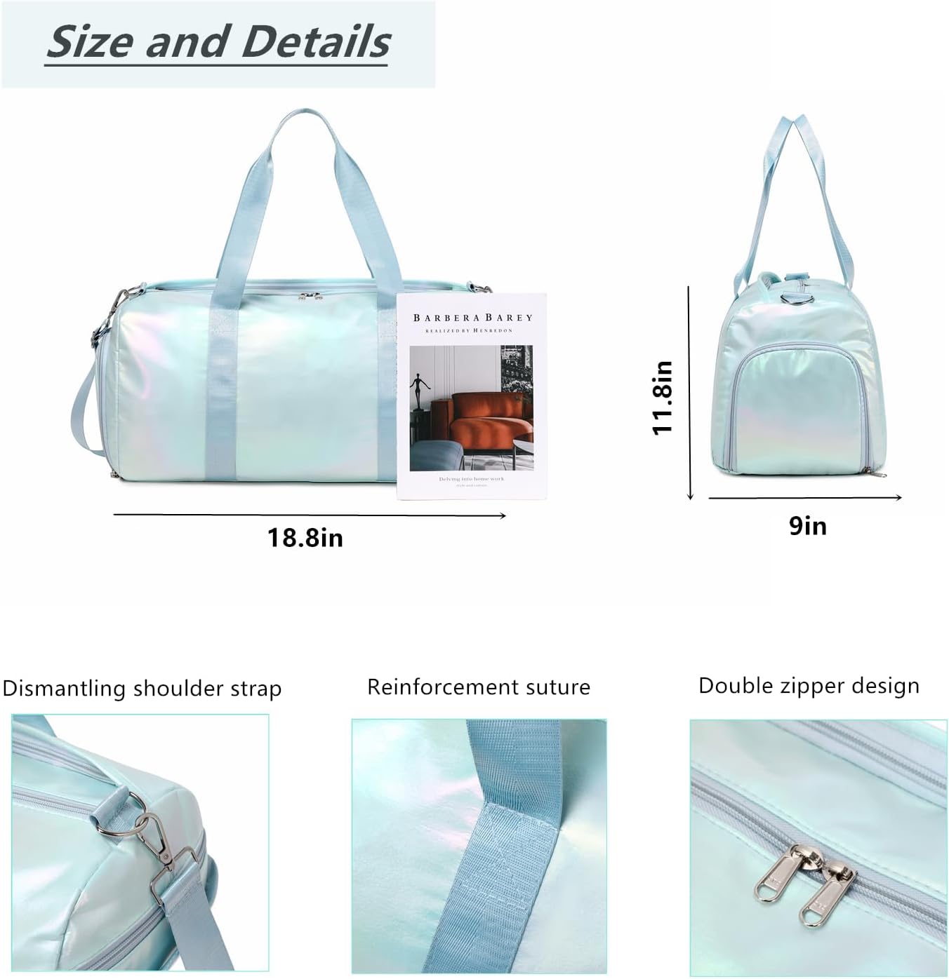 Girls Sports Duffel Bags Woman Travel Bag Overnight Duffle Bag Kids Sports Gym Bag With Shoe Compartment Wet Pocket (Matte Green) - Image 3