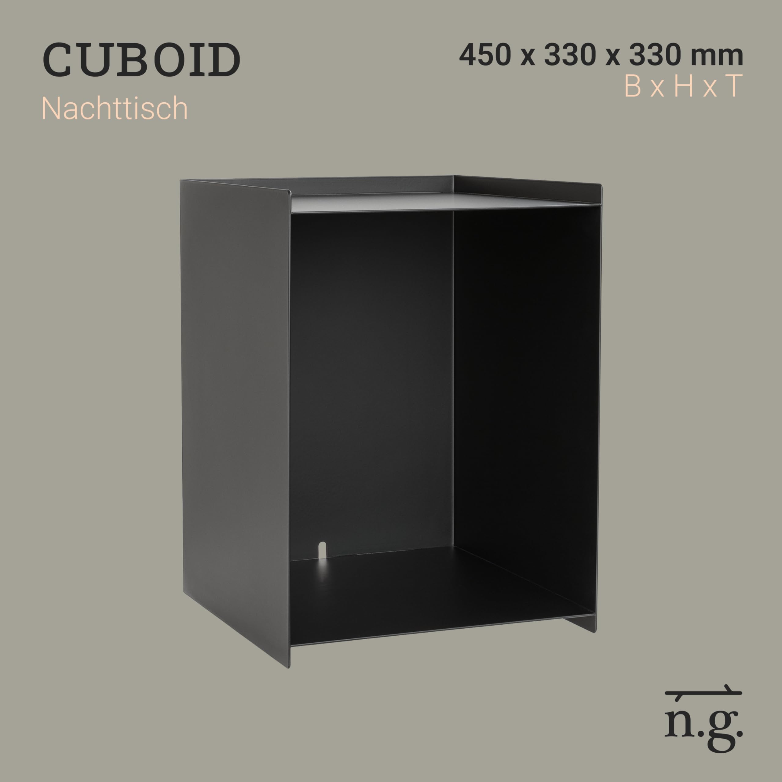 Natural Goods Berlin 1x Nachttisch Cuboid - Kleiner Nachttisch Schwarz, Beistelltisch Metall, Nachtkästchen 33 x 33 x 45 cm, Nachtschrank Schwarz, Nachtkommode, Nachtkasten, Bedside Table, Nightstand