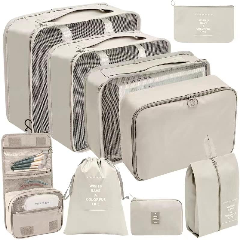 kingdalux Packing Cubes for Suitcases 9 Set, Compression Storage Travel Luggage Organizers, with