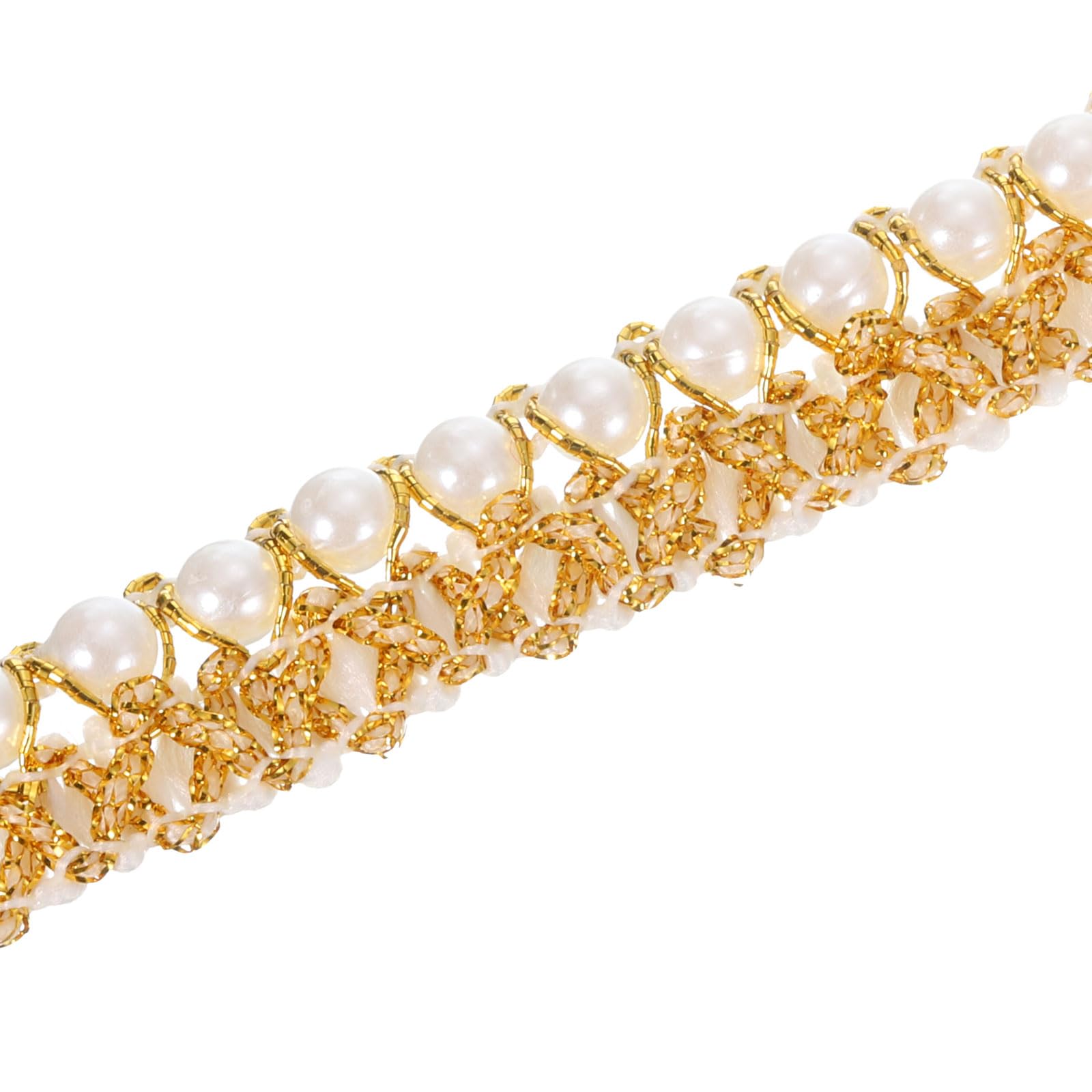 PATIKIL 5 Yard White Golden Pearl Braided Lace Ribbon