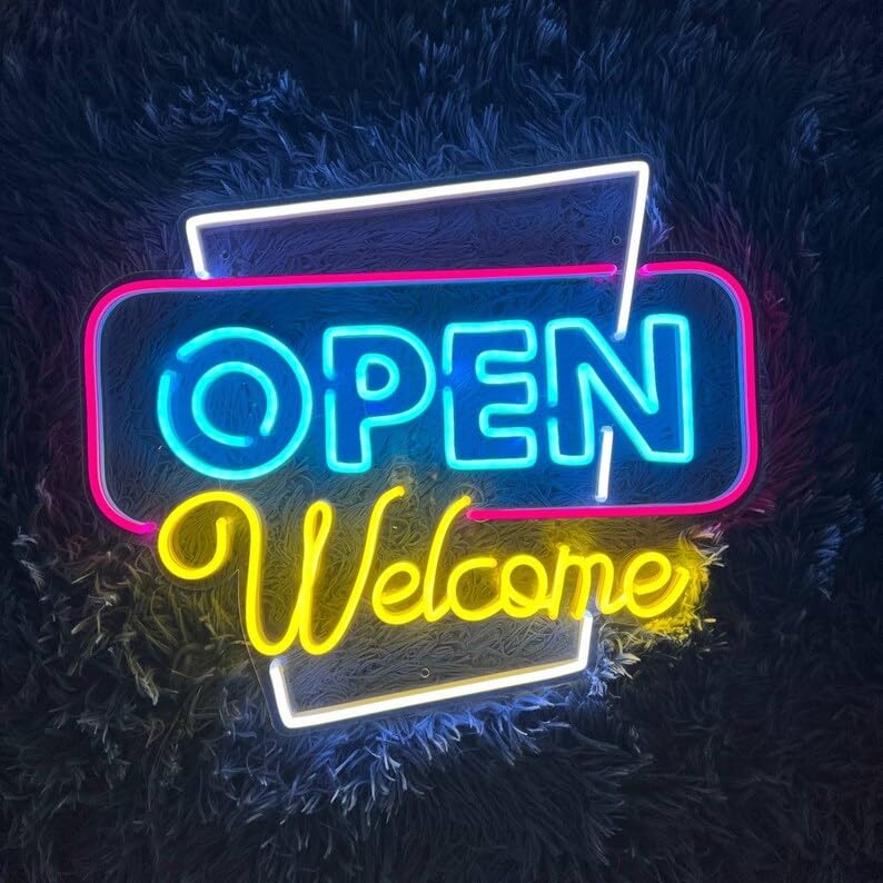 VYNES Welcome open LED Neon Sign Light - Art Decorative Sign for Wall/Table Decor, Bar, Pub, Hotel, Beach Open Led Sign Welcome Led Sign, Shop Signage