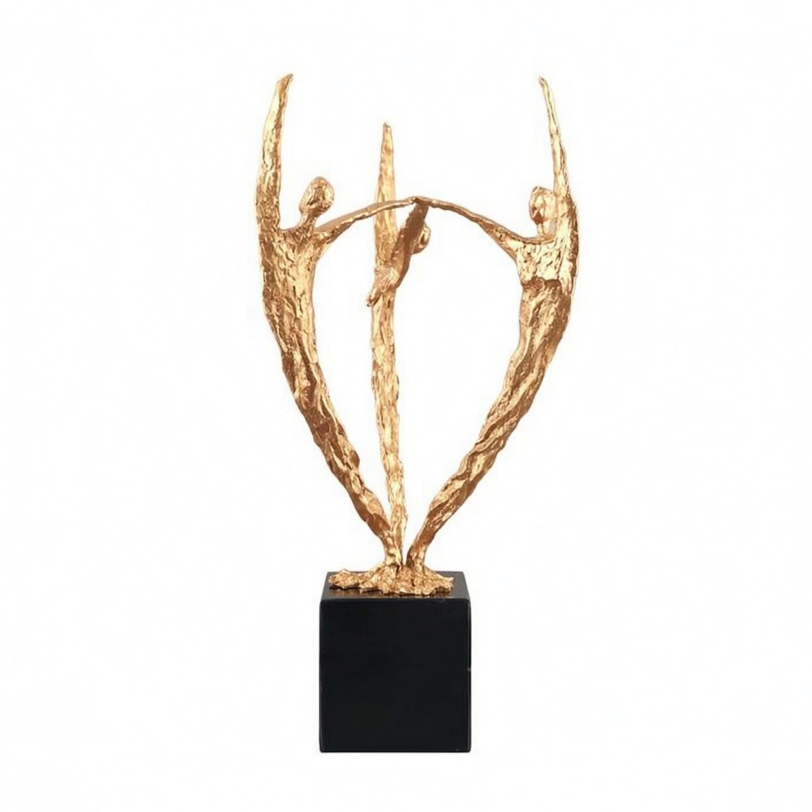 Escultura de Figura Estatua Adorno Contemporáneo Pieza de Diseño con Textura en Hierro Fundido y Peana de Mármol Adecuada para Aparadores Recibidores, Dorado, Style to 2