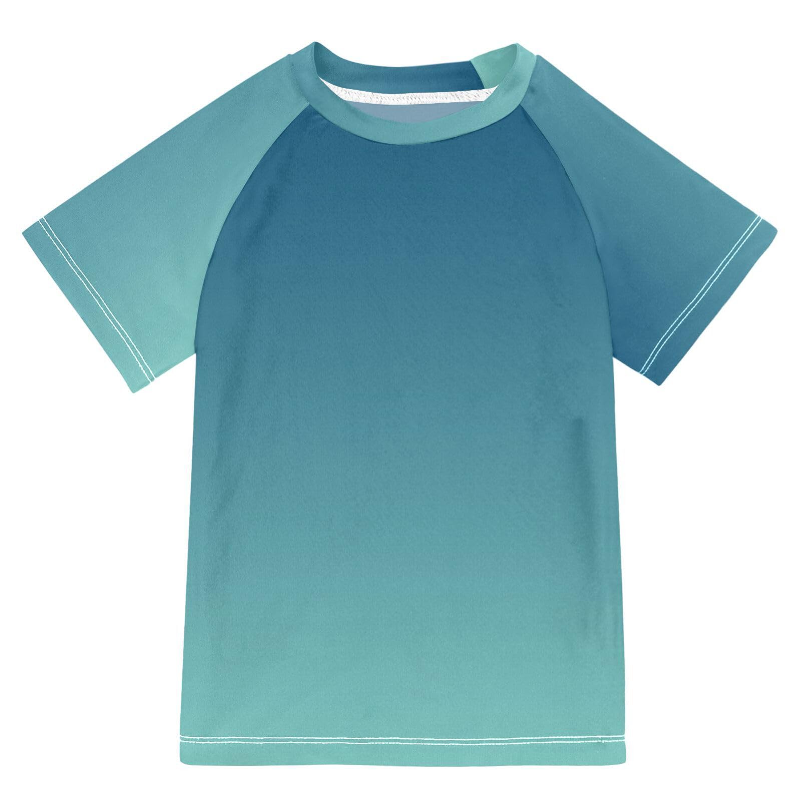KLL Little Girls Bathing Suitt Short Sleeve Girl Swim Rashguard 11T Blue Green Gradient
