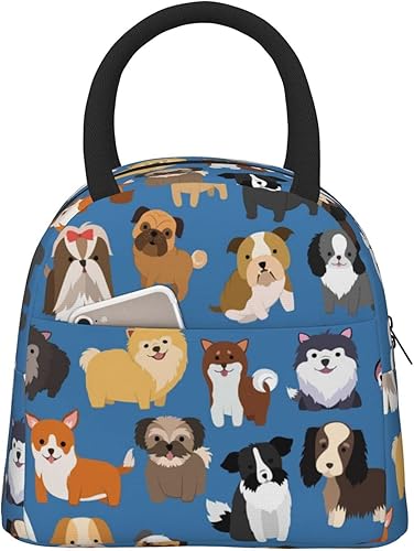 Bolsa de almuerzo de animales con lindos perros, bolsa de mano grande, contenedor reutilizable para mujeres, hombres, escuela, oficina, trabajo, 10 l