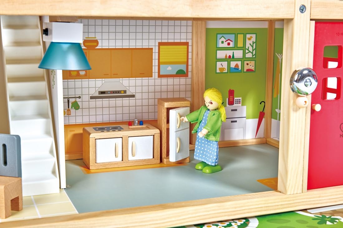 Hape Puppen-Villa Holz-Puppenhaus mit 10 Zimmern, kreatives Rollenspiel, inklusive Möbel und Zubehör, pädagogisches Spielzeug, für Kinder ab 3 Jahren
