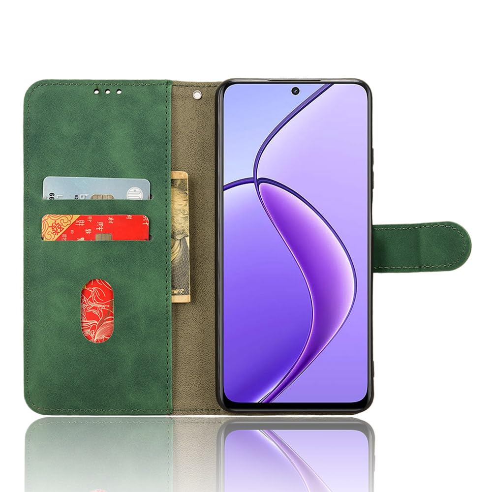 Oppo Realme 12X / 12 5G Leder Flip Hülle Mit Kartenfach & Standfunktion – Magnetschnalle, Grün