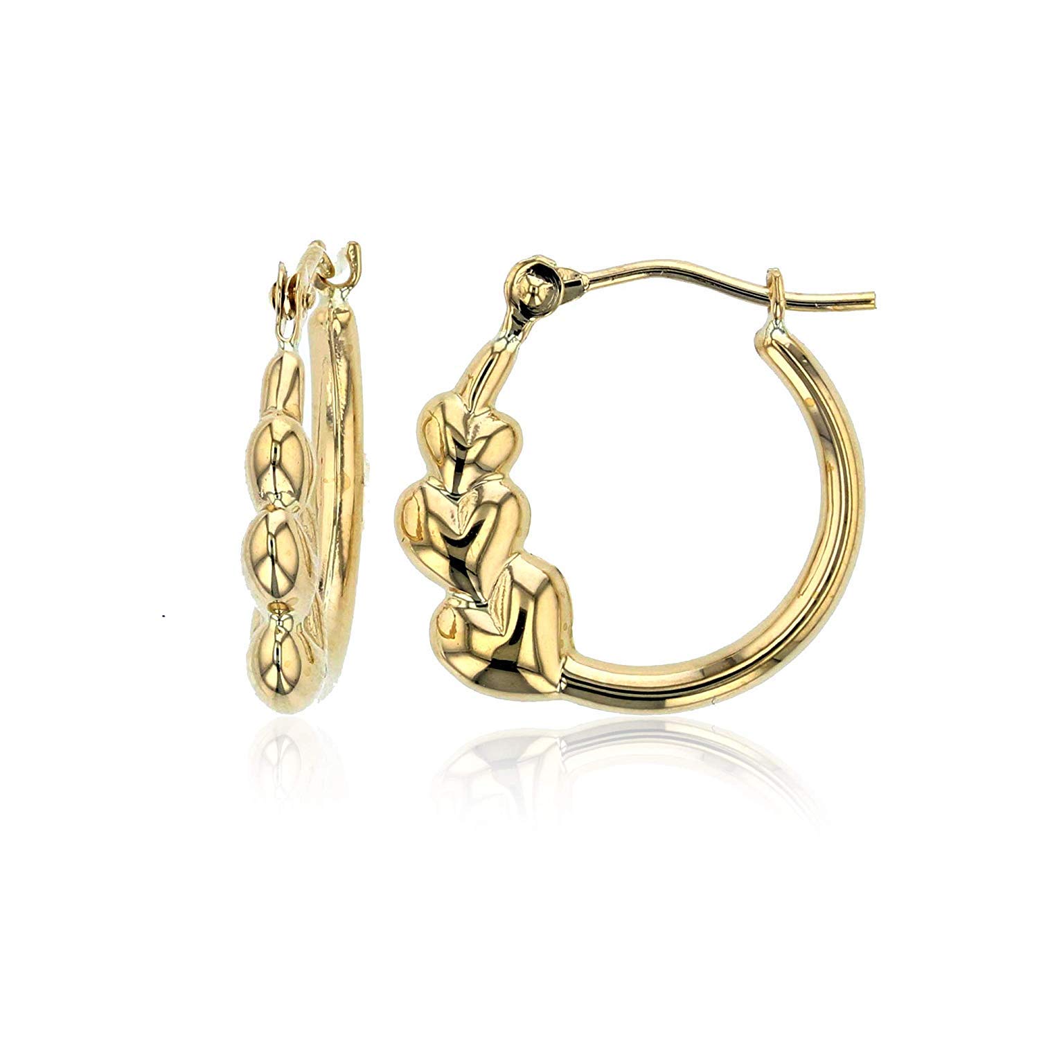 14K Yellow Gold Triple Heart Hoop Earrings
