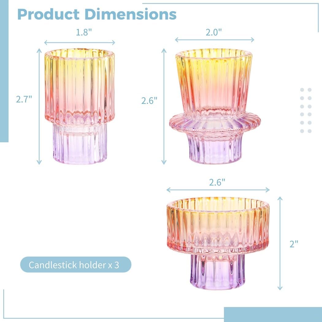 Kerzenhalter aus Glas, 3-teiliges buntes Kerzenständer-Set aus Glas