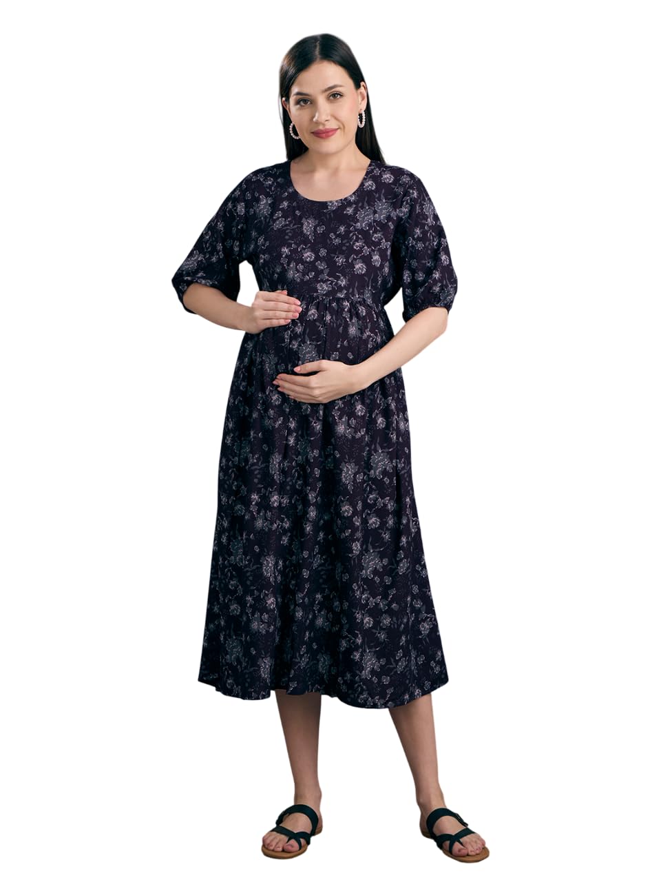 nightspree Women’s Round Neck Printed Maternity Dress - Comfortable and Stylish-picture-3