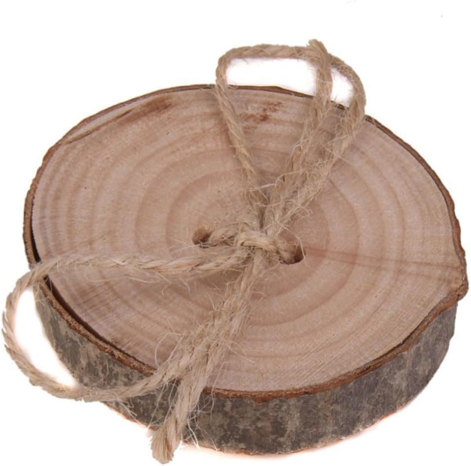 MERRYHAPY Rustic Wooden Round Ring Bearer Pillow Brown with Jute Rope