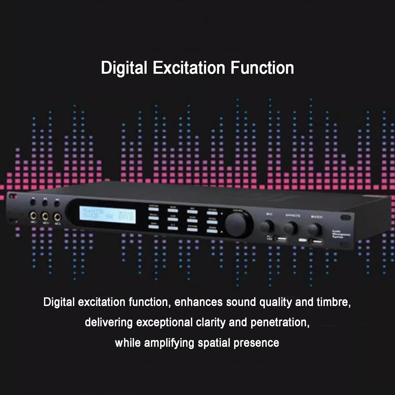 Procesador de audio digital, supresor de retroalimentación con control remoto, 4 entradas de micrófono, 16 efectos preestablecidos, conexión USB para KTV y uso en escenario
