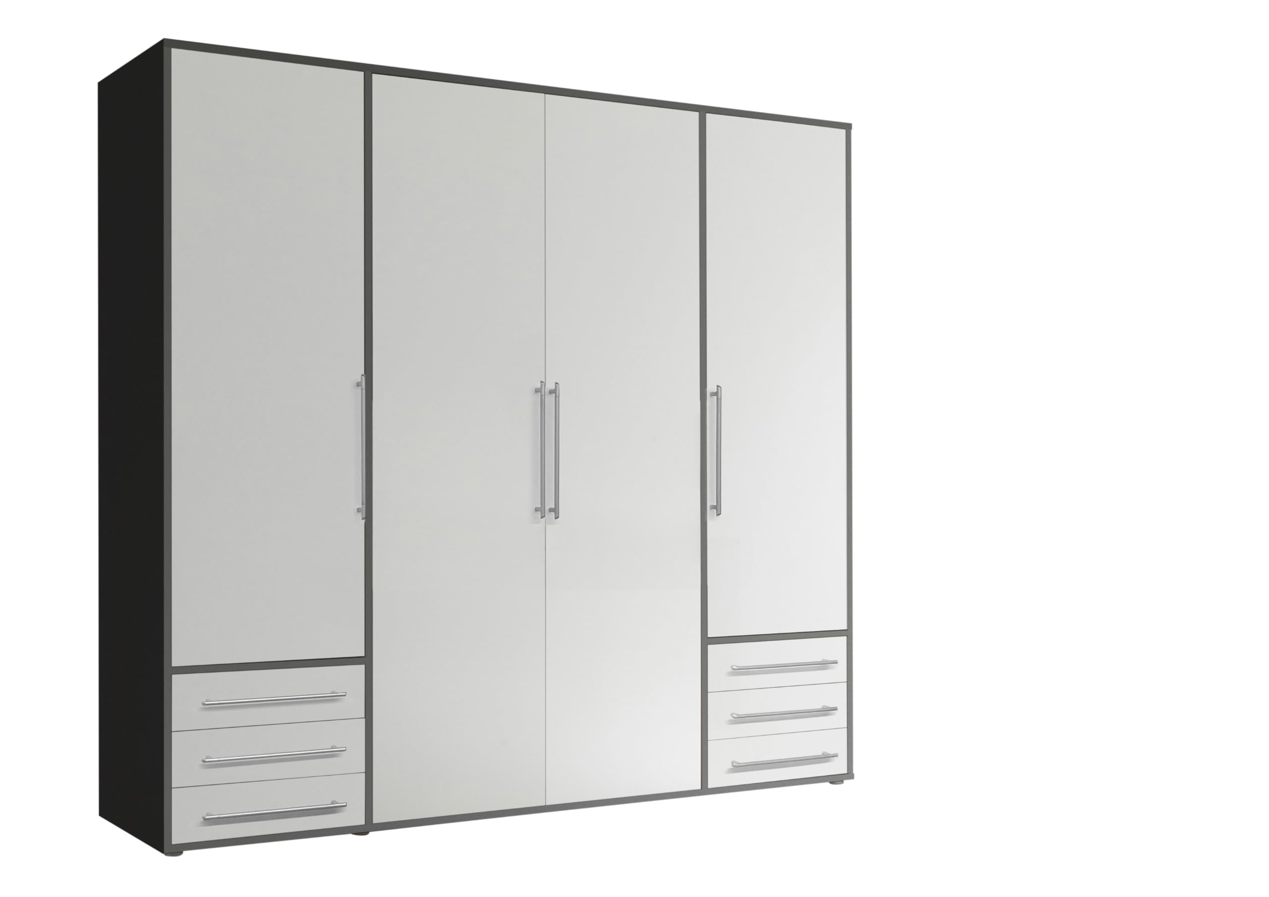 LYSS Kleiderschrank Schrank 4-türig Weiß Graphit 206 x 194 x 58 cm (B/H/T)