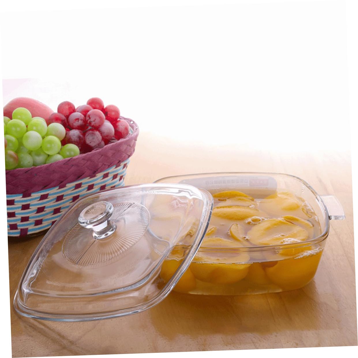 Glass Bowl With Lid aus Hitzebeständigem Glas 0,8l Fassungsvermögen Mikrowellengeeignet mit Symmetrischen Ohrengriffen für Haushalt und Küche