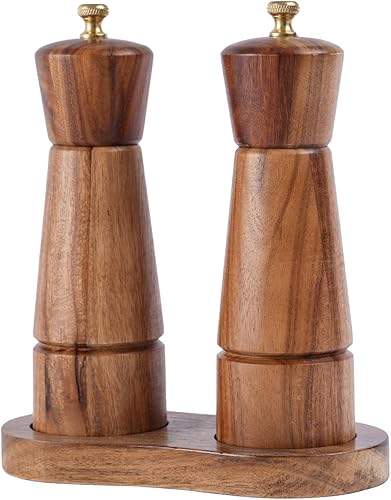 Juego de molinillo de sal y pimienta con bandeja, molinillo de cerámica ajustable, molinillo de sal, molinillo de pimienta de acero inoxidable,