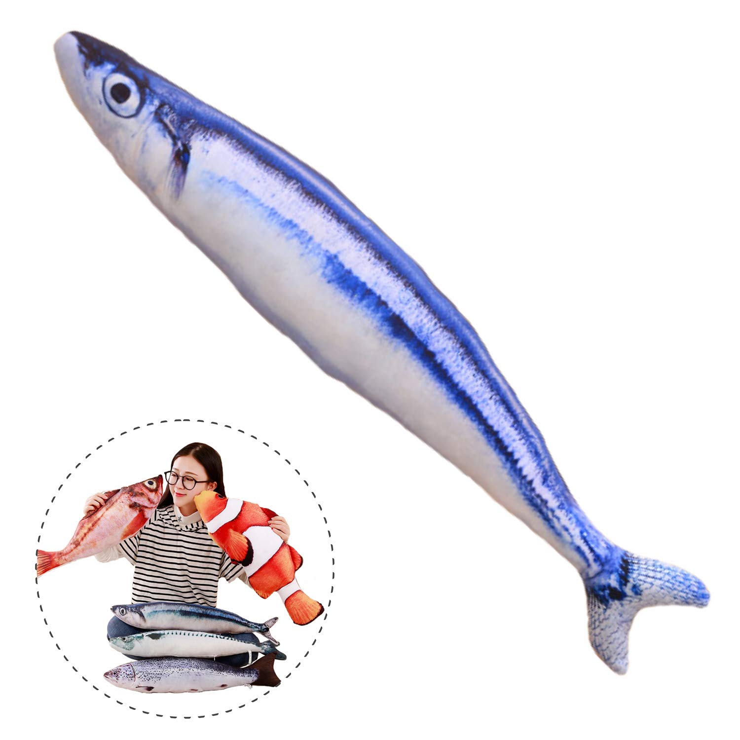 Tee-Mo Simulation Fish Plush Decorate Soft Fish Decorate Pillow Cushion Stuffed Decorate Oversized Pillow Creative Gift Home Decor 23.6 in, Saury