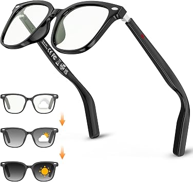 Mingtawn Men's Women's Smart Glasses, AI Glasses with Bluetooth Calls/Music/Translation, Sunglasses with Photochromic Lenses, Smart Glasses 32g Ultralight, Black