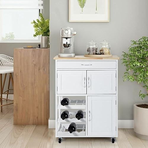 Miniatura 2 de DNYKER Pequeño carrito de cocina con ruedas con cajón de almacenamiento, armarios y estantes para vinos