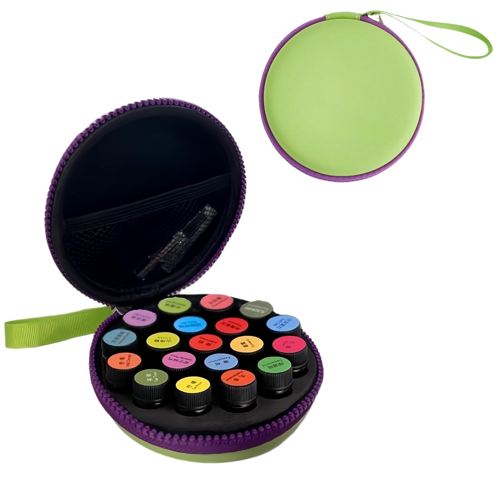 BLIRITEL EVA Essential Oils Organizer Bag, Hard Shell Essential Oil Storage Carrying Case for 19 Bottles, Round Essential Oils Boxes Fit for 1ml, 2ml, 3ml Roller Bottles, Green