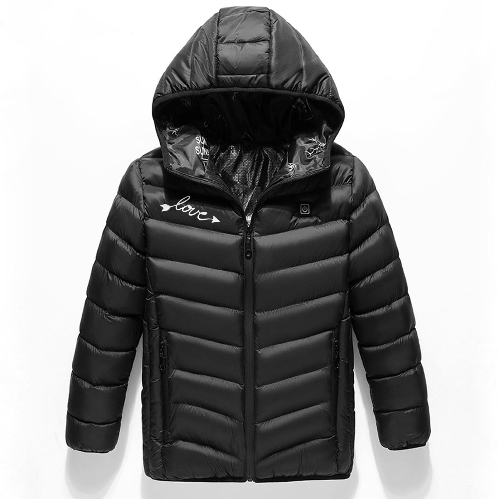 Veste Chauffant USB Enfants Garçons Filles Manteau Doudoune Chauffant Electrique Garçons Filles avec 3 Zones de Chauffage Manches Longues Veste Chauffante Doudoune imprimé Anime 4-15 Ans