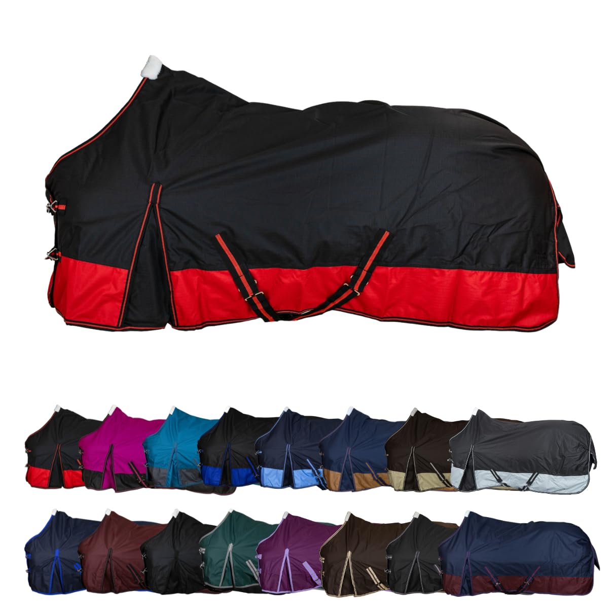RL24 - Weidedecke 600D Basicline – Schwarz/Rot 105cm (Polarfleecefutter) | Regendecke & Übergangsdecke – Wind- & wasserdichte Outdoordecke mit Innenfutter & Kreuzbegurtung – Pferdedecke