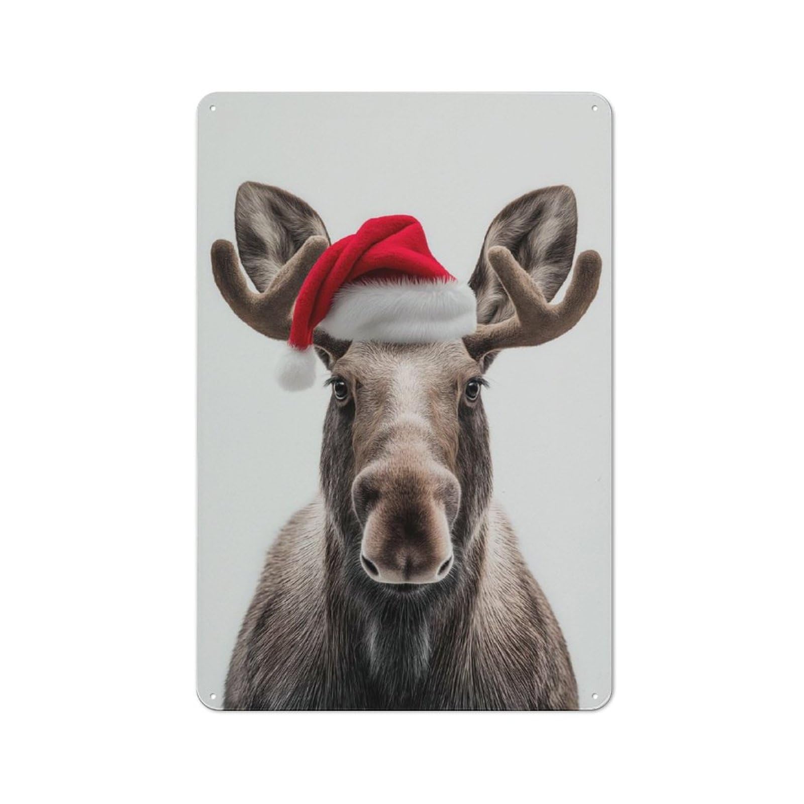 Junmoney Christmas Moose With Santa Hat Portrait Retro Retro Metal Sign 30X20cm Featuring Old Style Wall Plaque For Lounge, Study, Pub Or Wall Gallery