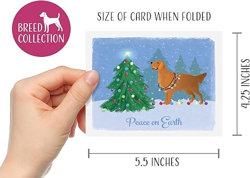 Miniatura 2 de Breed Collection Tarjetas de felicitación y sobres de bosque navideño Golden Retriever (rojo)  Paquete de 8  Tarjetas de notas en blanco tamaño A2