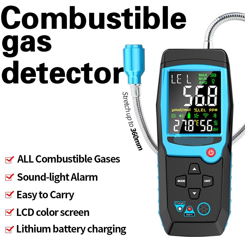 Detector de Gases, Detector de Fugas Gas Combustible Gas inflamable Probador Natural Metano Alarma luz Sonora