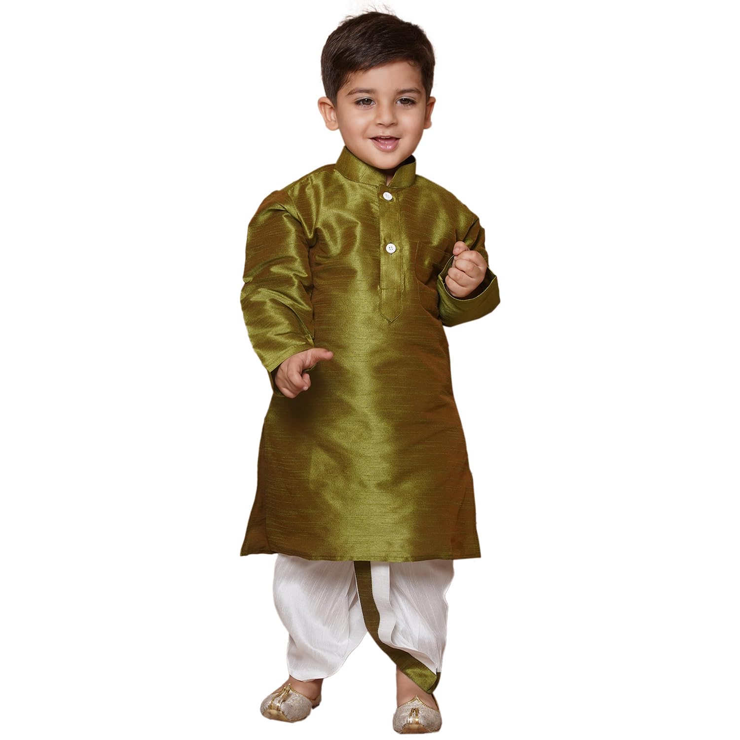 AJ DEZINESKids Solid Silk Blend Dhoti Kurta Set For Boys