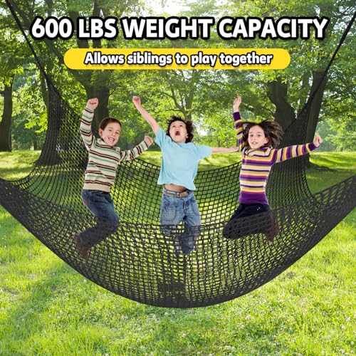 Image of Climbing Net for Kids - 9.9FT x 9.9FT Double Layers Heavy Duty Playground Safety Net, Climbing Cargo Net for Tree House Tree Fort, Back Yard, Jungle Gyms, Monkey Bar Security Mesh（Black）