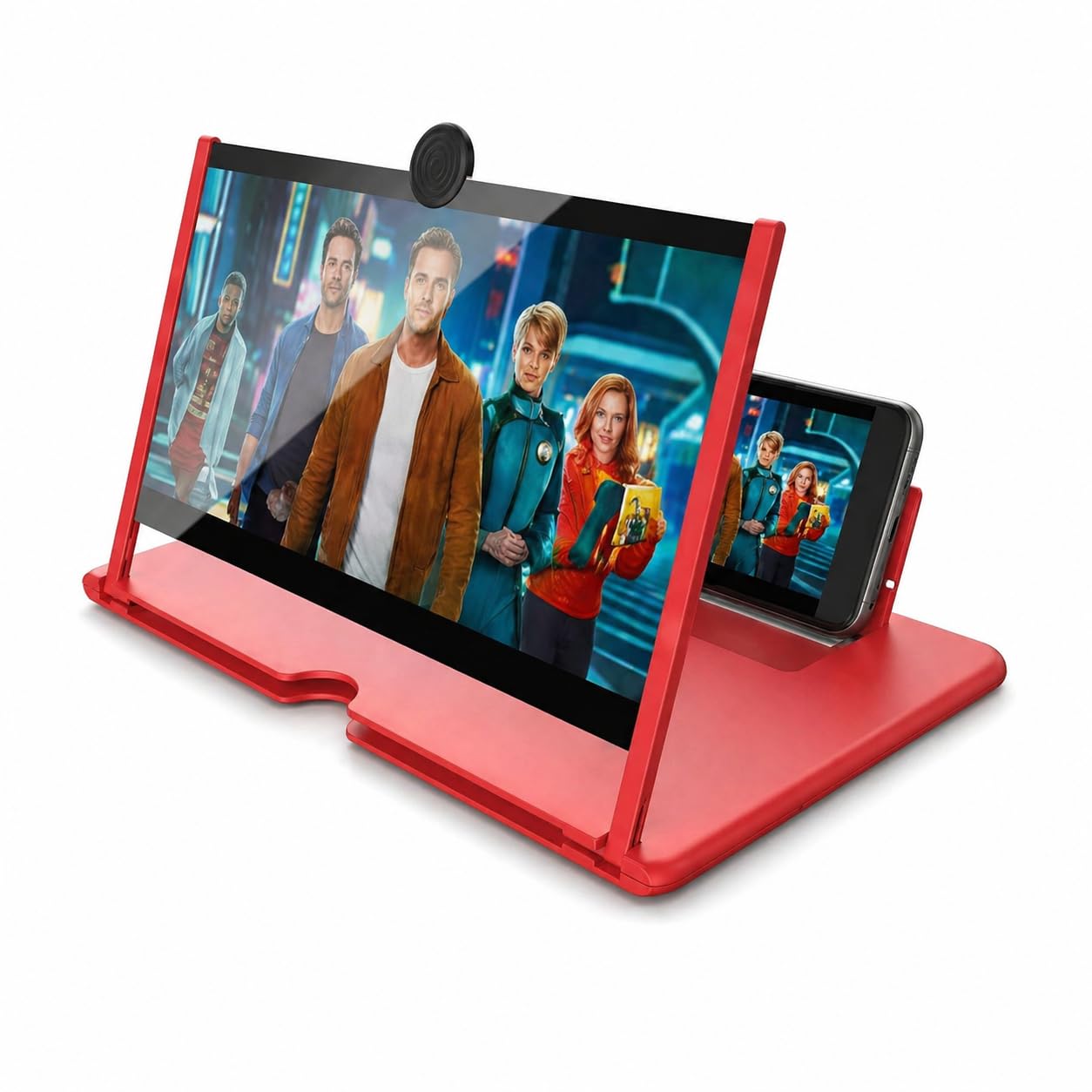 Drumstone 12 Inch Mobile Screen Magnifier with Foldable Stand Portable Phone Screen Enlarger Hands Free Viewing for Movies Videos Gaming Smartphone (Red)-image-34