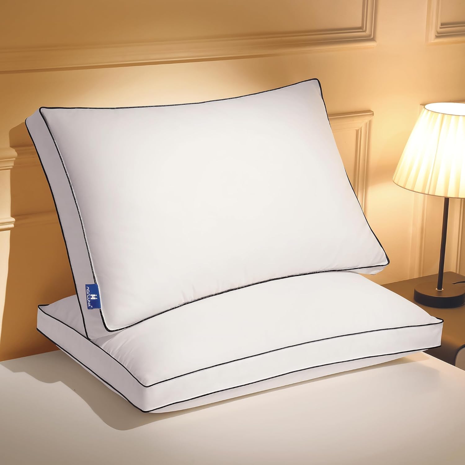 feather down pillows king size set of 2 with gusset, luxury hotel collection bed pillow 2 pack, down surrounded pillows for sleeping, soft fluffy for side, back sleepers 20x36 in.