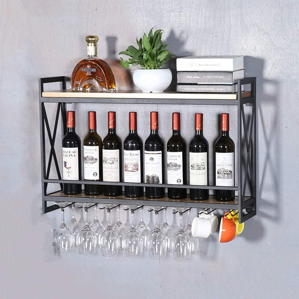 industriali Accessori sospesi in Metallo Nero Rustico sospeso a Parete, mensole in Legno a 2 Piani Rack di stoccaggio Decorazioni per la casa