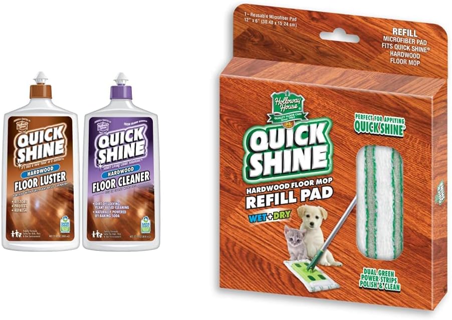 Quick Shine 2 Pack Smart Combo & Sustainable Hard Surface Floor Mop Refill Mop Pad Cover, 12" W x 6" D x 1/2" Thick
