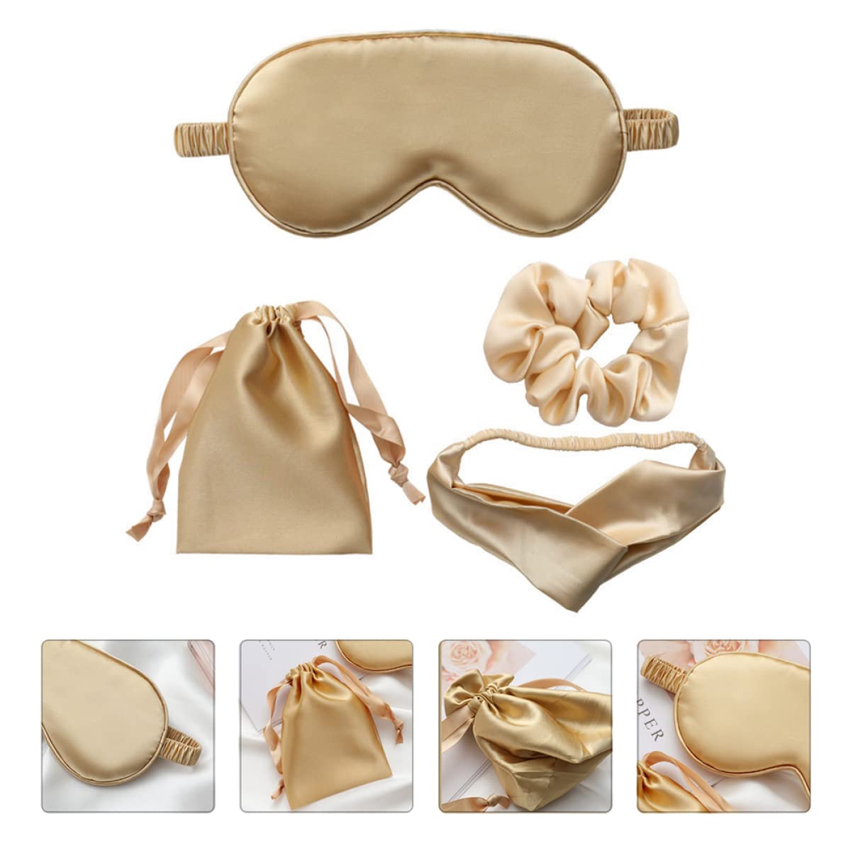 FRCOLOR 3sets Maschera Da Sogno Seta Artificiale Con Cinturino e Borsa Pratico Per Sonno e Viaggio Comfort Assicurato Per Donne e Ragazze