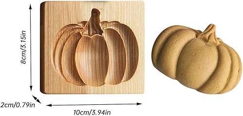 Miniatura 6 de Moldes de madera para galletas, cortador de galletas talladas con calabaza de otoño para hornear, sellos de prensa en relieve de galletas en forma