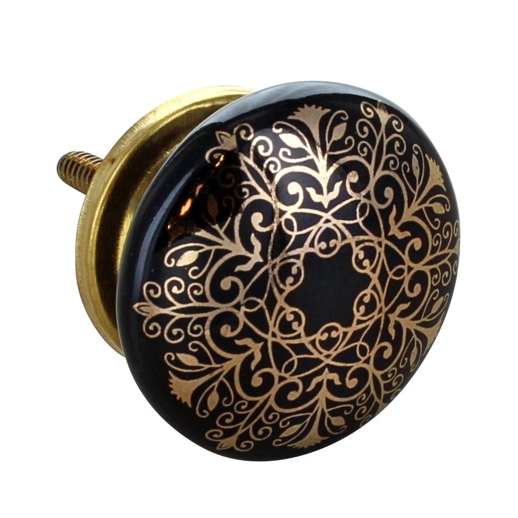 G Decor Black Gold Iv Black Gold Ceramic Door Knobs Vintage Shabby Chic Cupboard Drawer Pull Handles (Black Gold Iv)