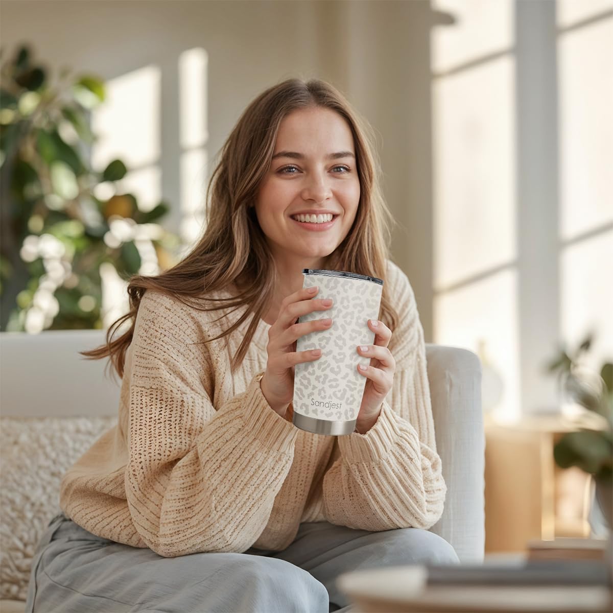 SANDJEST Leopard Print Tumbler 20oz Stainless Steel Insulated, Beige Leopard Travel Coffee Cup, Bow Gifts for Women Girls Teen, Birthday Christmas - Image 7