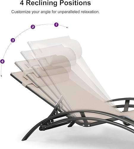 Miniatura 6 de PURPLE LEAF Juego de tumbona para patio, sillón al aire libre, playa, piscina, tumbona para tomar el sol, tumbona reclinable, sillas de bronceado