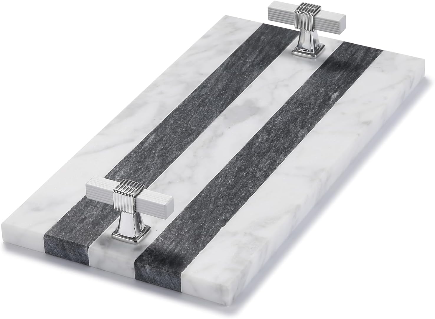 Marble Guest Towel Holder Disposable Paper Towel Tray Vanity Tray Sliver Color Handle, Bathroom Sink Tray Bathroom Napkin Holder Silver Handle