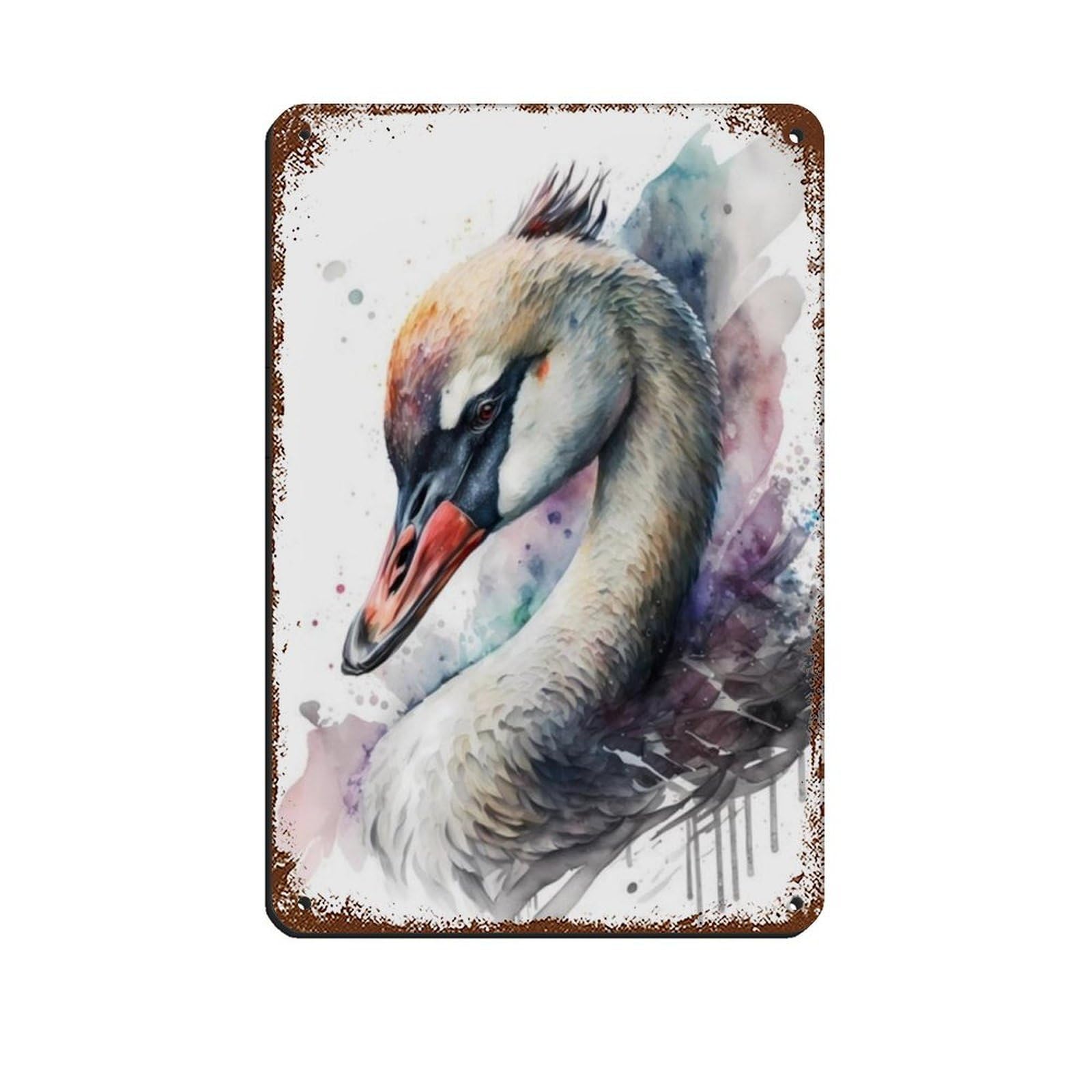 Lxwnze 20L X 30W Cm Watercolor Swan, Art Poster Retro Poster Metal Tin Sign Chic Art Retro Iron Painting Bar People Cave Cafe Family Garage Poster Wall Decoration 8X12inch(20X30cm)