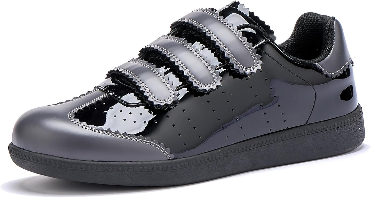 Teyiwow Sneakers for Women Lightweight Tennis Shoes Fashion Vegan Leather Hook & Loop Sneakers Non-Slip Walking Shoes