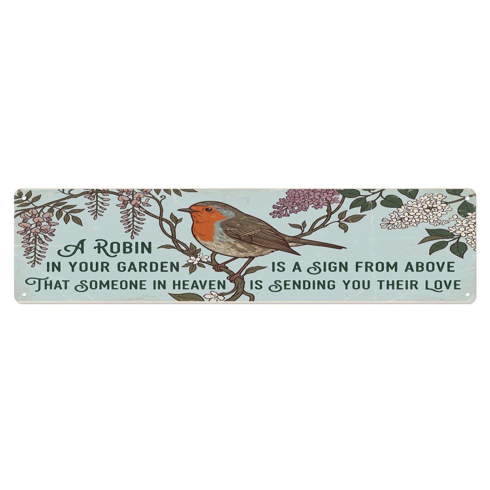 Olhnbad 4X16inch(10X40cm) European Robin Heaven Love Wisteria Metal Tin Sign