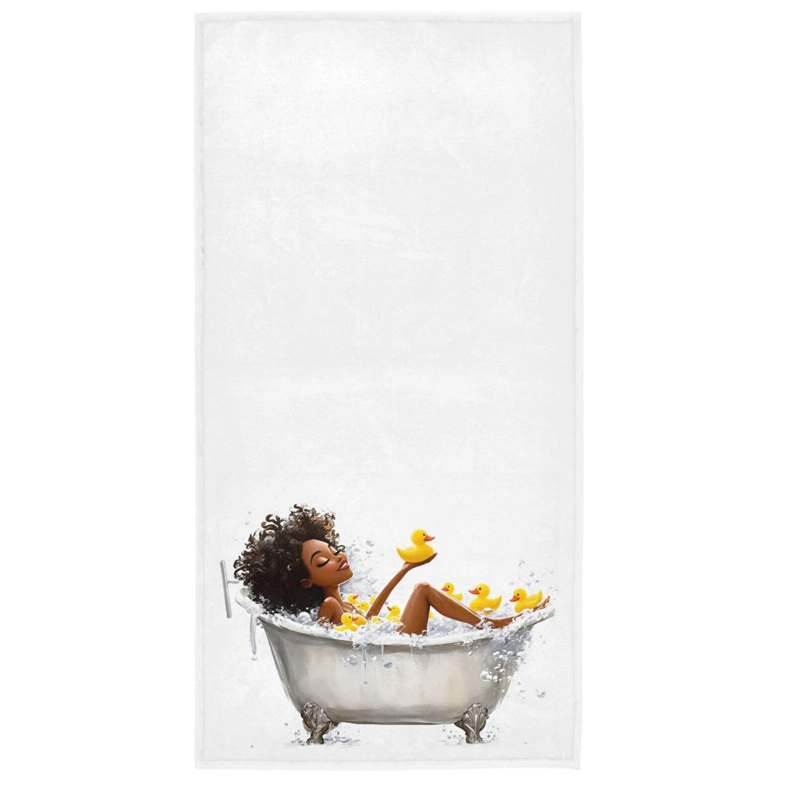 Pfrewn African Girl Bathtub Hand Towels 16x30 in, Afro American Black Girls Listen Music Thin Bathroom Towel, Ultra Soft Highly Absorbent Small Bath