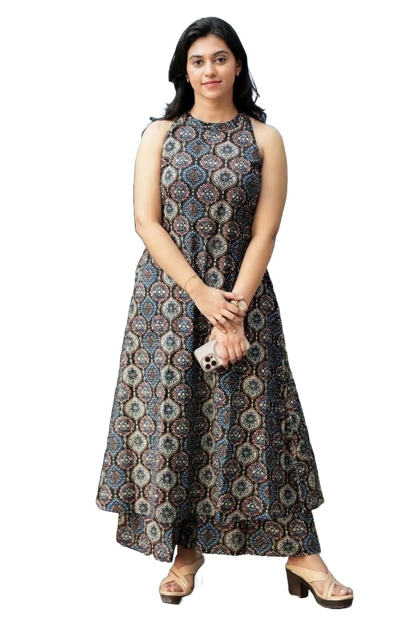 nermosa Women Pure Cotton Kurta Palazzo Set | Sleeveless Printed Kurta with Palazzo Pants | Summer Friendly, Office Wear Co-Ord Set-picture-17