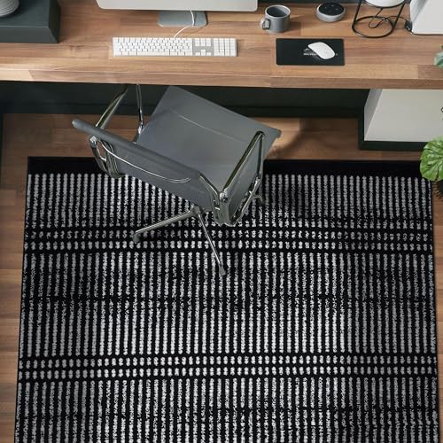 Tapete Rugshop Contemporary Stripe Lines 5' x 7' Negro miniatura 6