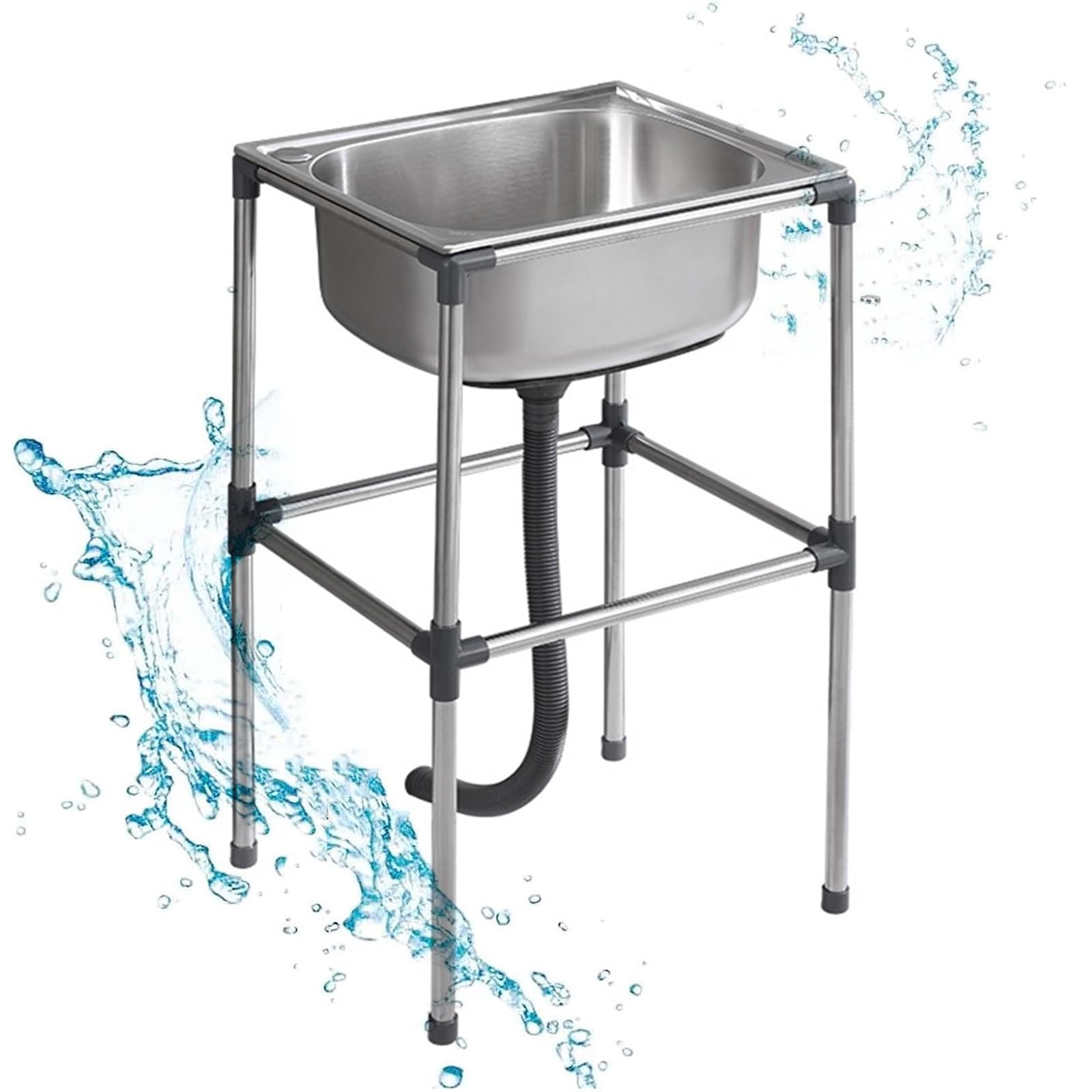 Fregadero Portátil de Cocina de Acero Inoxidable Comercial - Pie Libre, Exterior Jardín Sin Grifo - Para Bar, Restaurante, Lavandería, Hotel y Hogar (37x31x60cm)
