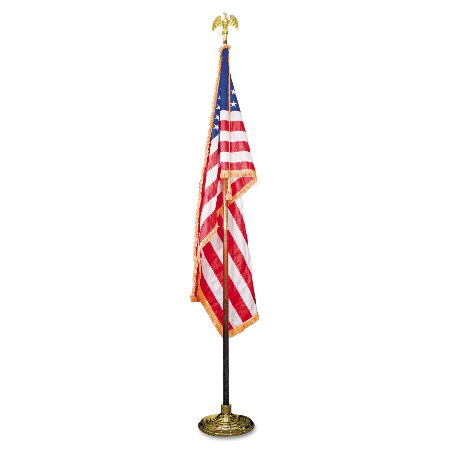 Advantus MBE031400 Deluxe 3 ft x 5 ft U.S. Flag, 8 ft Oak Staff, 2-Inch Gold Fringe, 7-Inch Goldtone Eagle