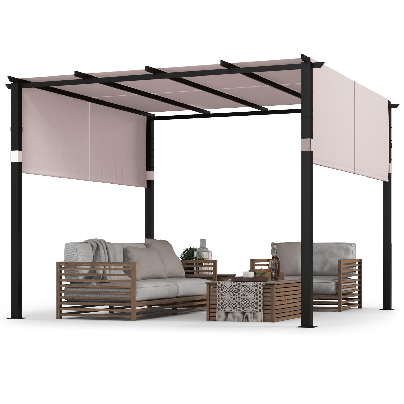 COSTWAY Pergola mit 2 verstellbaren Dächern, 3,05x3,05m Pavillon wasserdicht stabil Winterfest, Gartenpavillon mit robusten Metallsäulen für Terrasse, Garten, Deck (Grau)